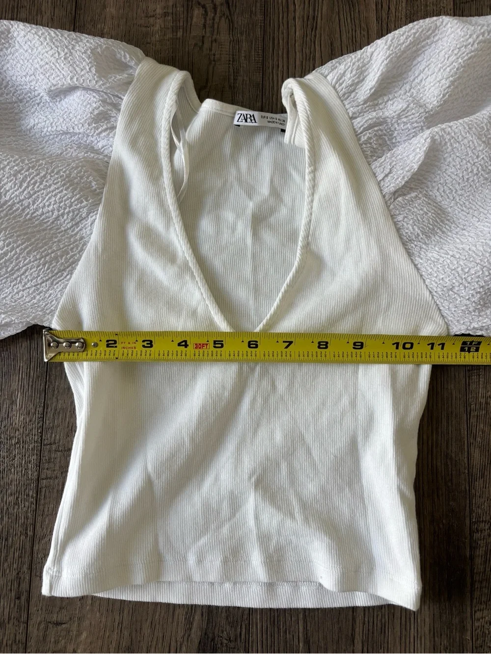 Zara Ivory V-Neck Puff Sleeve Blouse